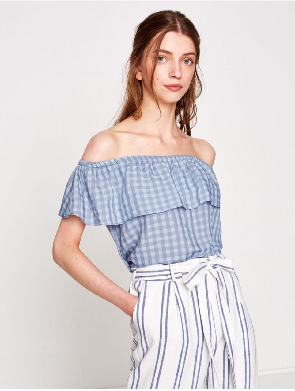 Koton Women's Blue Plaid Blouse
