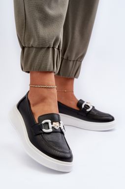 Women's leather loafers with platform, black, S.Barski