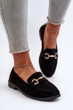 Women's flat-heeled loafers with embellishments, black aviole