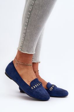 Shiny women's loafers with chain, navy blue Aredilla