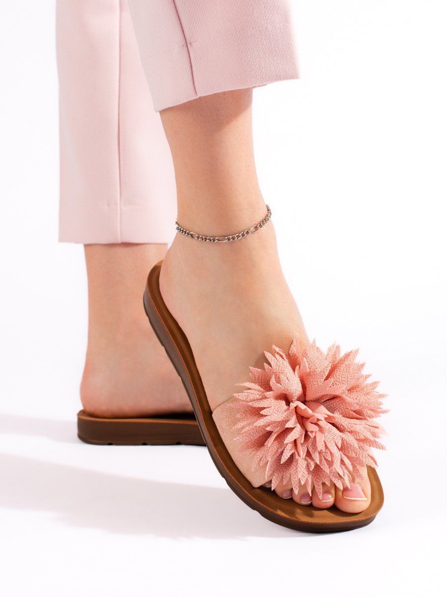 Shelvt Women's pink slippers with a flower