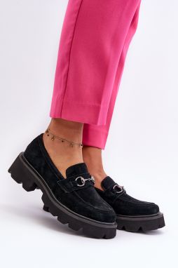 Women's Chunky Suede Loafers Black Neloria
