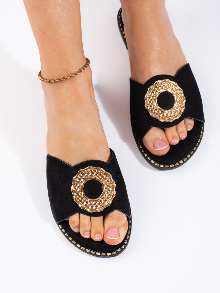 GOODIN Women's black suede flip flops
