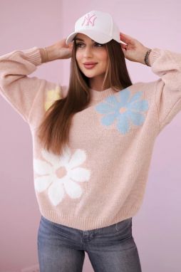 Sweater with floral mohair powder pink