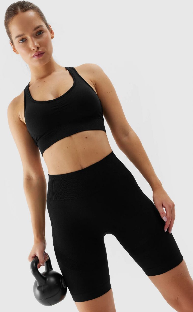 Women's Short Sports Seamless Leggings 4F - Black