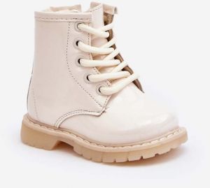 Children's patent leather ankle boots with zipper, Beige Tibbie