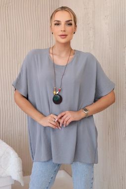 Oversized blouse with pendant in gray