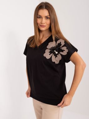Black blouse with BASIC FEEL GOOD appliqués
