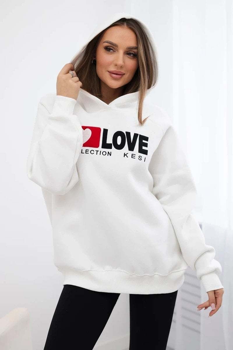 Cotton insulated sweatshirt with ecru hood