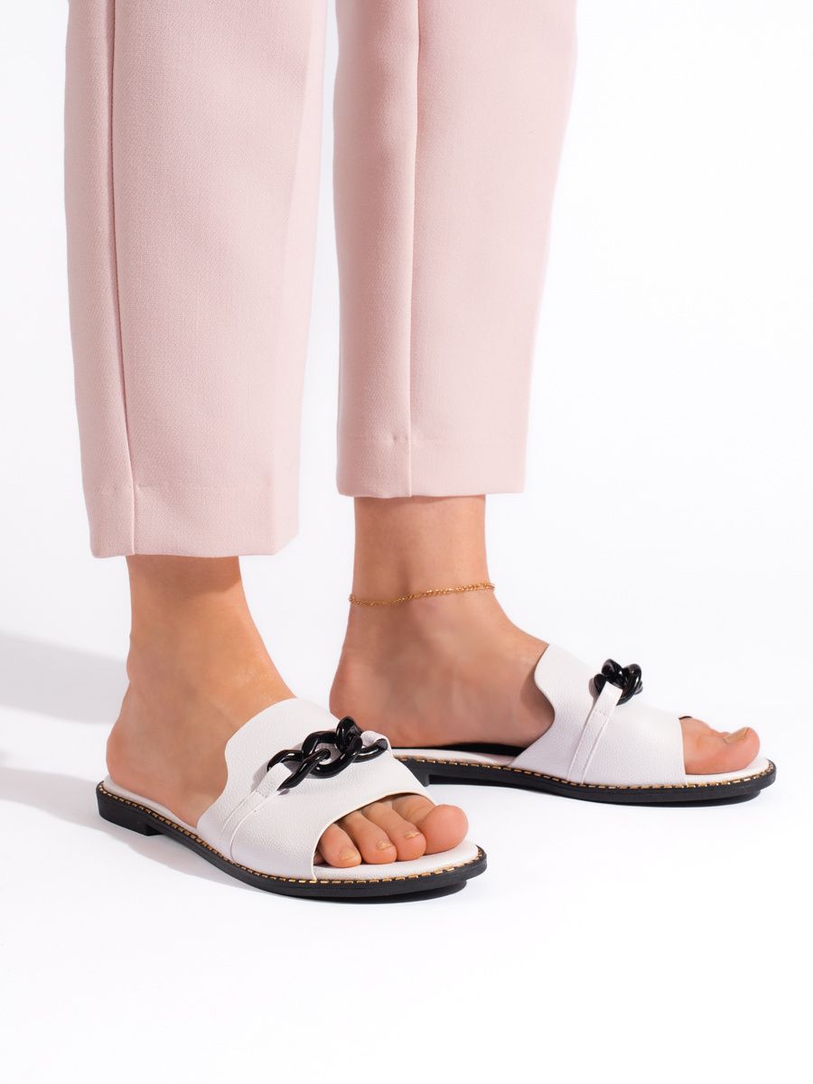 GOODIN Women's white flat flip flops