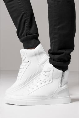 Men's Zipper High Top Sneakers - White