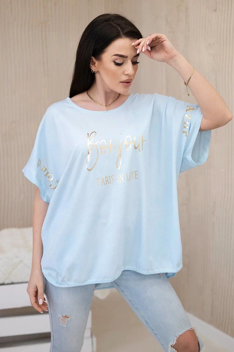 Blue steamed cotton blouse plus size