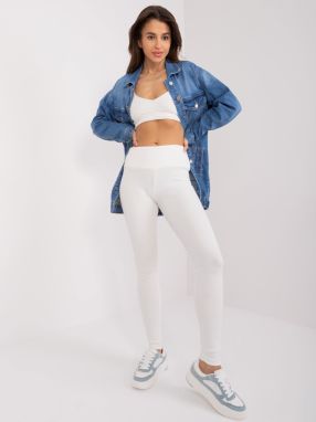 Ecru ribbed basic leggings made of cotton