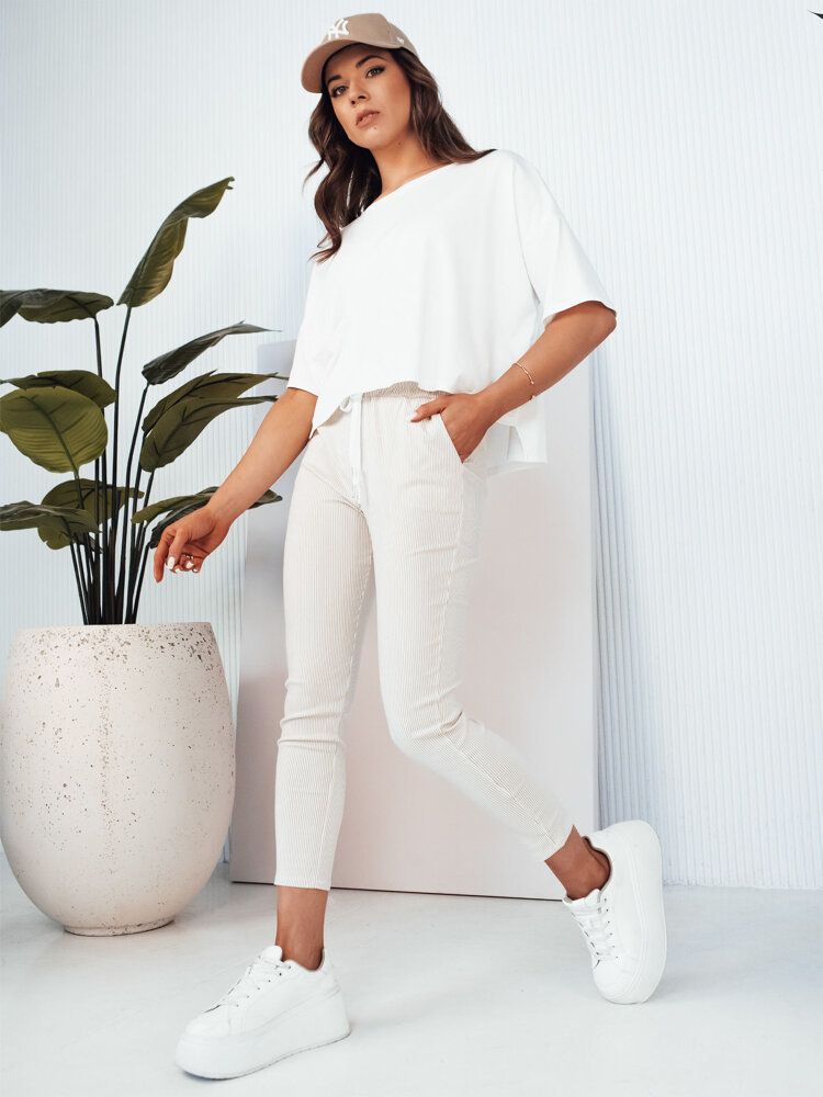 Women's trousers MARINS with beige and white stripes Dstreet