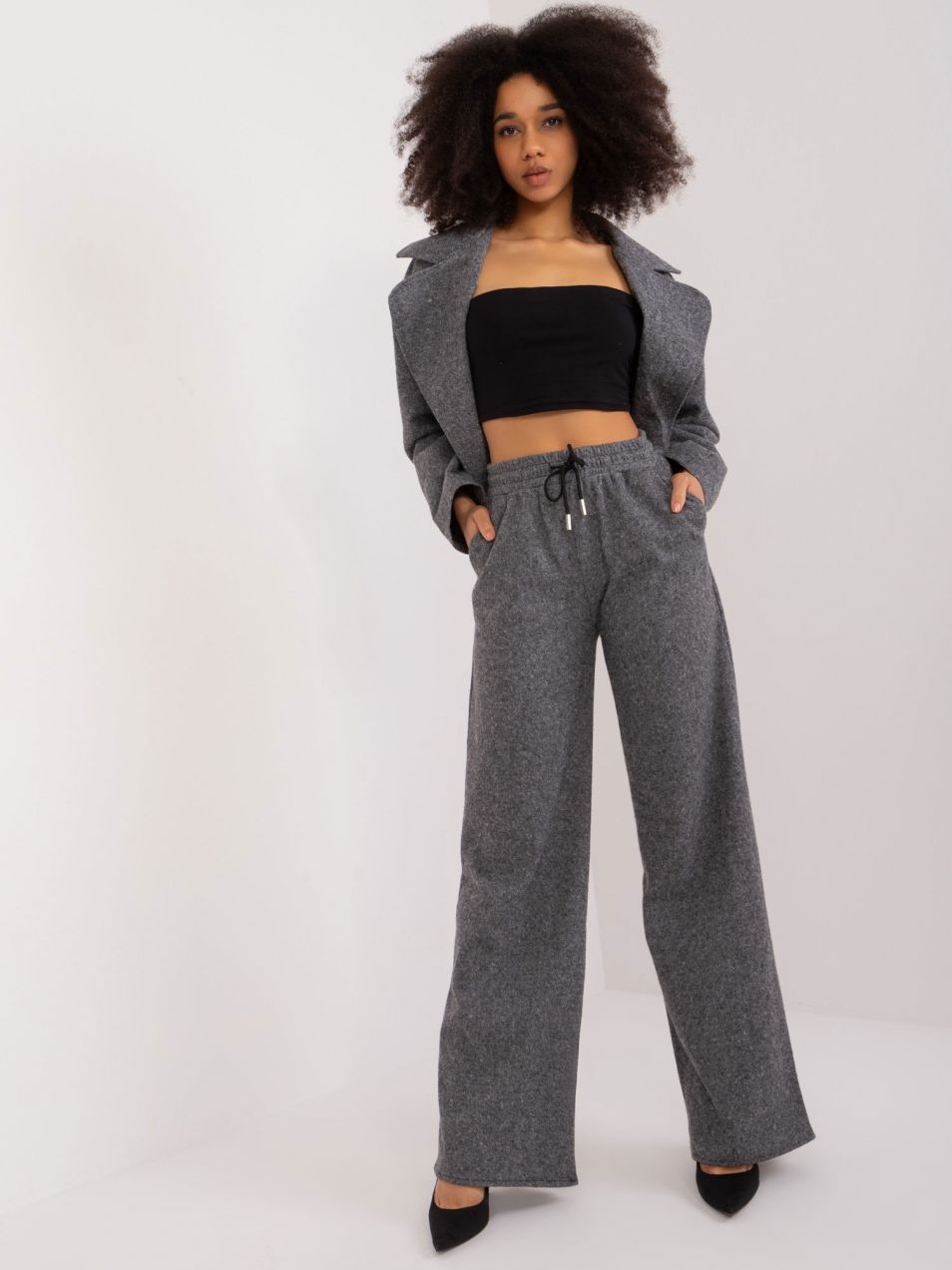 Black and grey melange trousers with straight legs