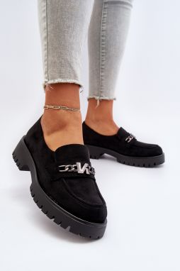 Women's suede loafers with embellishment, black, Loraleima