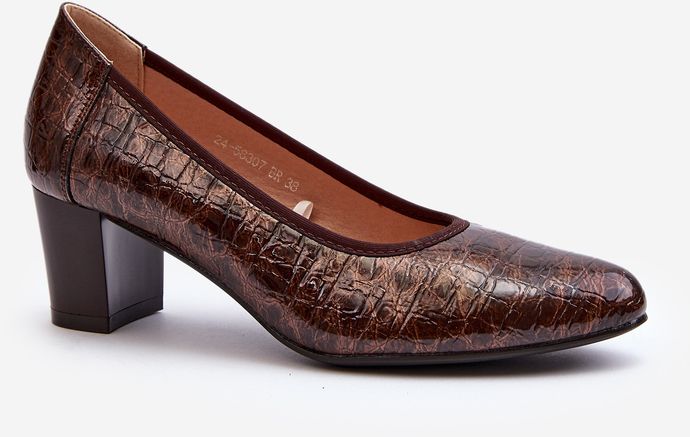 Pumps with embossed brown tin