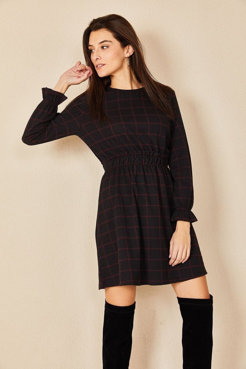 HAKKE Plaid krátke šaty