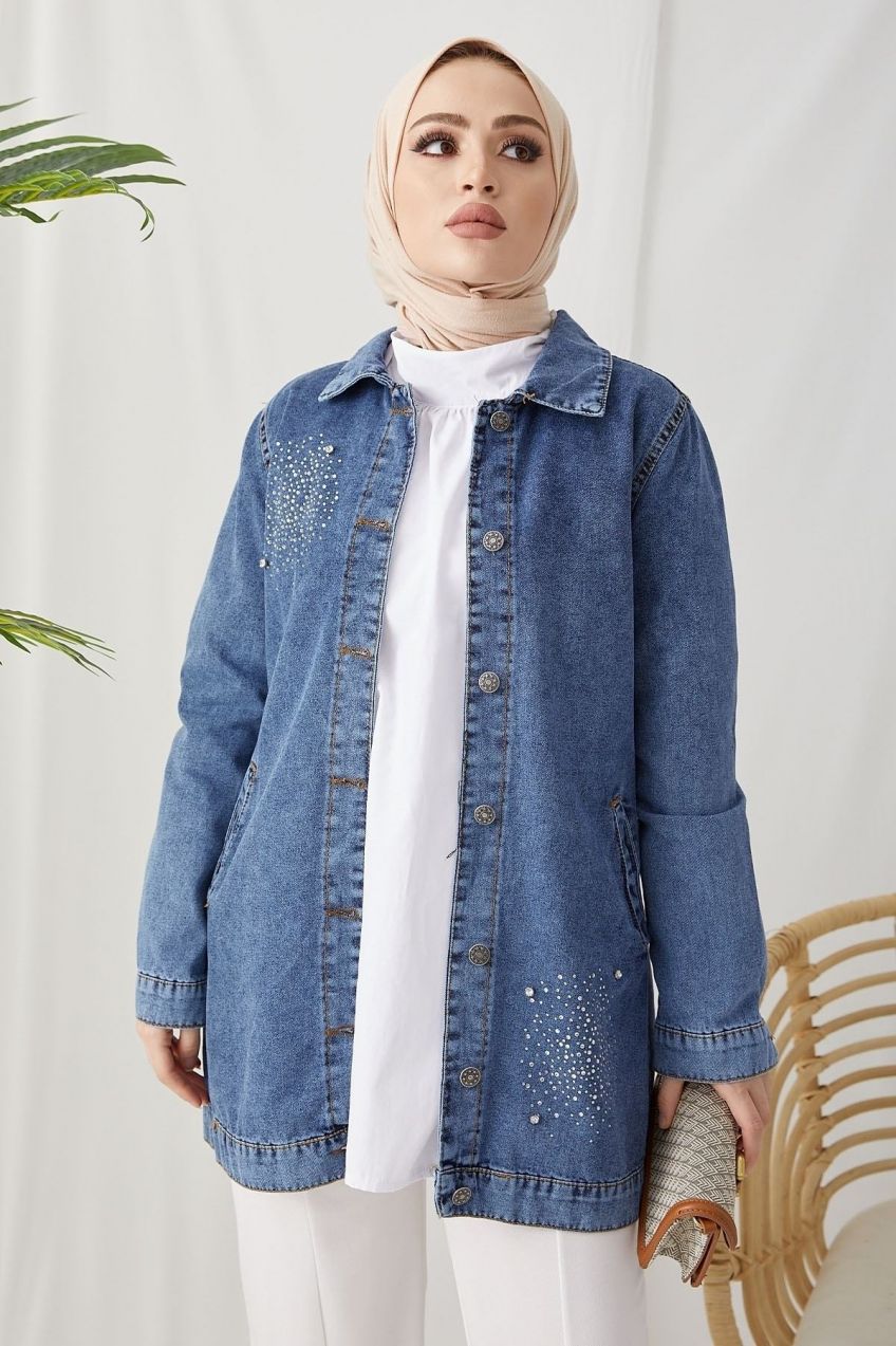 InStyle Pearl detailná džínsová bunda - ľadovo modrá