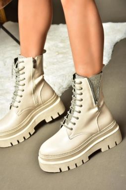 Dámske béžové šnurovacie členkové topánky Fox Shoes R726659009