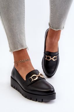 Women's loafers on a platform with decoration, black kaldina