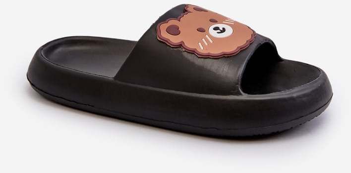 Children's lightweight slippers with teddy bear, Black Lindeheta