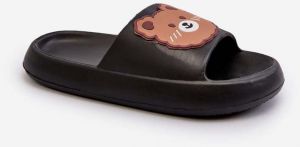 Children's lightweight slippers with teddy bear, Black Lindeheta