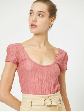 Koton Women's Pink Hollow-Neck T-shirt