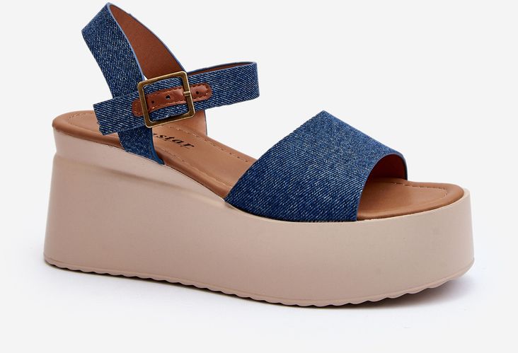 Women's blue denim wedge sandals by Geferia