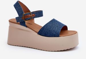 Women's blue denim wedge sandals by Geferia