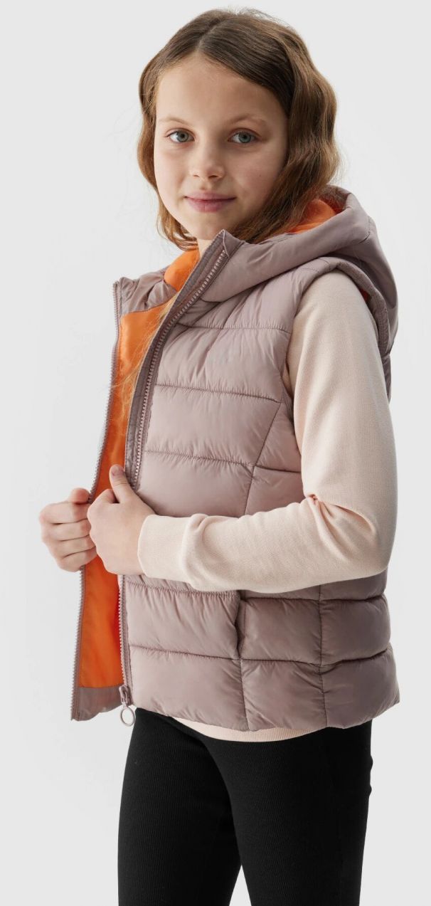 Girls' down vest with 4F synthetic down filling - beige