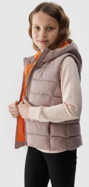 Girls' down vest with 4F synthetic down filling - beige