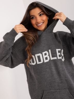 Dark grey women's oversize sweater with wool