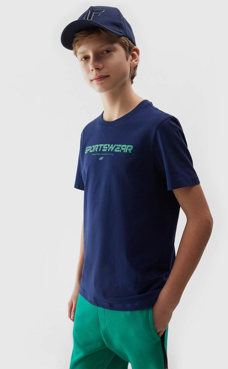 Boys' T-shirt with 4F print - navy blue