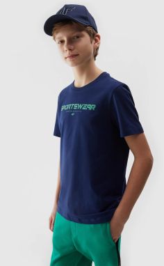 Boys' T-shirt with 4F print - navy blue