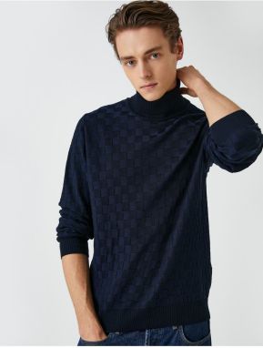 Sveter s rolákom Koton Knitwear s dlhým rukávom a kockovaným vzorom