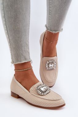 Women's flat-heeled loafers with brooch Beige D&A