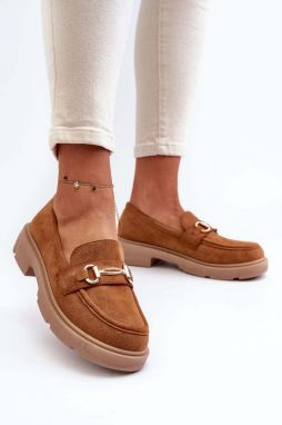 Women's eco suede loafers Camel Lighas with gold decoration