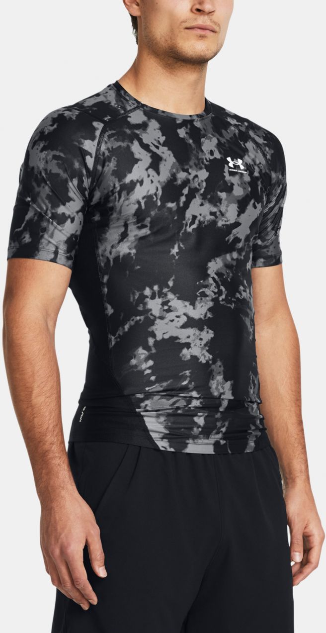 Čierne pánske vzorované tričko Under Armour UA HG Iso-Chill Prtd SS