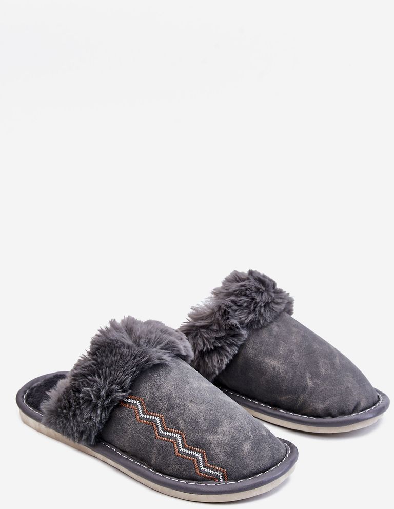 Men's warm slippers with grey fur Aron