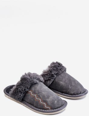 Men's warm slippers with grey fur Aron