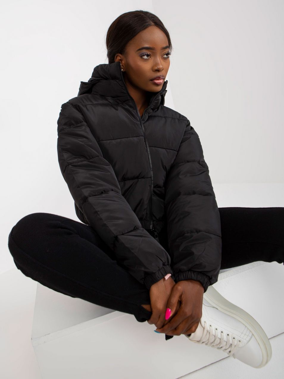 Black short winter jacket Iseline quilted