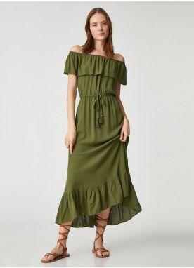 Koton Dámske Loď Krk Hladké Khaki Midi šaty 3sak80001pw