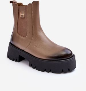Leather Chelsea boots on a solid platform, Beige Lemar Lisencca