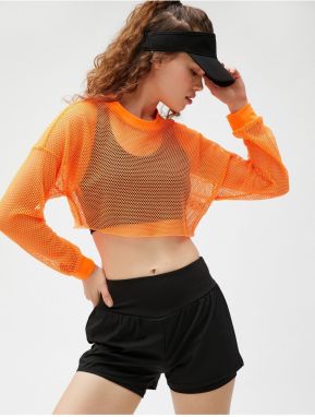 Koton Crop Sieťované Športové Tričko s Dlhým Rukávom