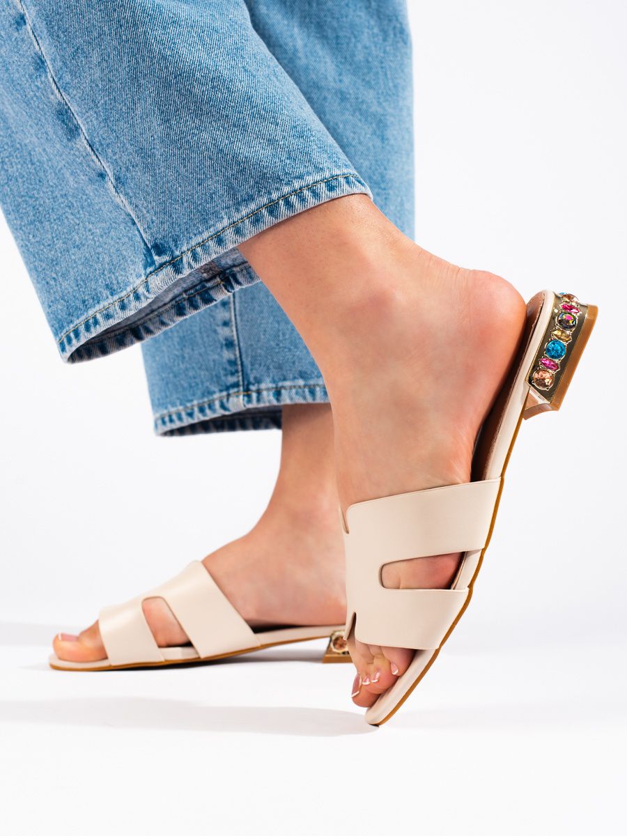 Shelvt Beige women's flat slippers