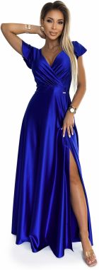 Satin long dress with a Numoco neckline