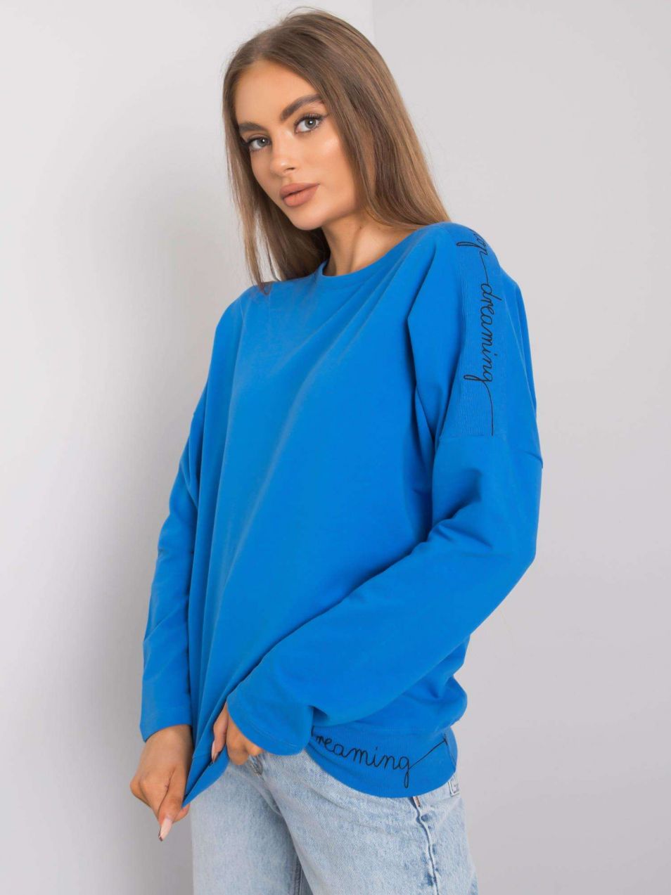 Dark blue lady's blouse with long sleeves