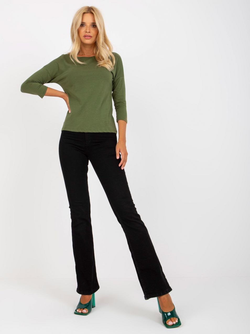 Basic khaki blouse from plain cotton April