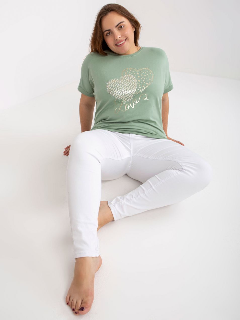Women's pistachio cotton T-shirt with large print